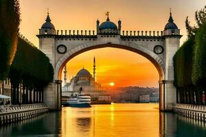 pôr do sol sobre a Istambul mesquita. gerado por IA foto