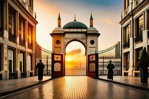 a portão para a mesquita. gerado por IA foto