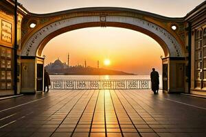 pôr do sol dentro Istambul, peru. gerado por IA foto