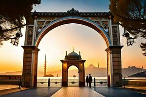 a arco às pôr do sol dentro Istambul. gerado por IA foto