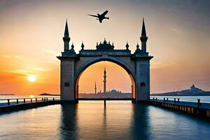 pôr do sol, Istambul, turco, arco, mesquita, pôr do sol, turco,. gerado por IA foto