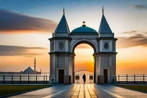 a arco às pôr do sol dentro Istambul, peru. gerado por IA foto