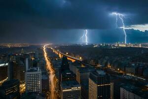 relâmpago greves sobre a cidade do toronto. gerado por IA foto