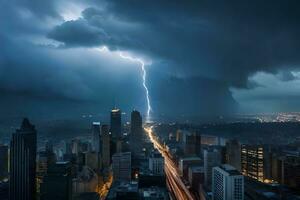 relâmpago greves sobre Chicago, eu. gerado por IA foto