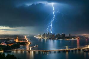 relâmpago greves sobre a cidade do Budapeste, Hungria. gerado por IA foto