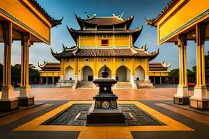 a dourado pagode dentro Vietnã. gerado por IA foto