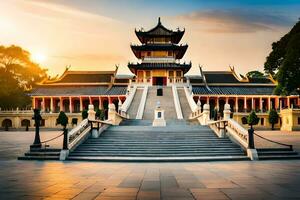 a dourado pagode dentro Vietnã. gerado por IA foto