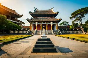 a chinês têmpora dentro a meio do uma parque. gerado por IA foto