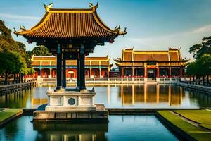 a chinês pavilhão dentro a jardim do a imperial Palácio dentro hong kong. gerado por IA foto