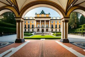 a pátio do a Palácio do a rei do Suécia. gerado por IA foto