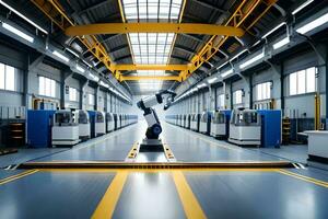industrial robôs dentro uma fábrica. gerado por IA foto
