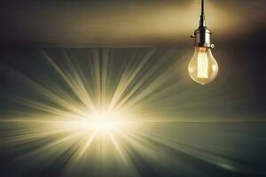 luz lâmpada dentro a Sombrio quarto com uma brilhante claro. gerado por IA foto