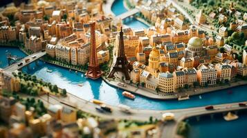 ai gerado perfeito topo Visão miniatura Paris em o circuito borda foto