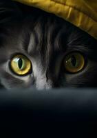 fechar-se do uma gato com amarelo olhos ai generativo foto