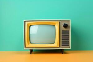 ai gerado retro notícia vídeo clássico analógico transmissão tela eletrônico Assistir televisão vintage canal televisão em branco entretenimento velho meios de comunicação fundo obsoleto Antiguidade exibição mostrar tecnologia objeto foto