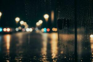 pingos de chuva e luzes da rua às noite. fundo. ai generativo pró foto