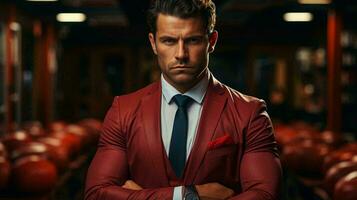 masculino homem de negocios dentro uma clássico vermelho terno foto