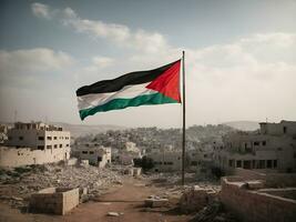 palestino bandeira com destruído cidade, ai gerado. foto