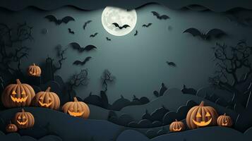 ai generativo.halloween fundo. morcegos vôo dentro a noite com uma cheio lua dentro a fundo. foto