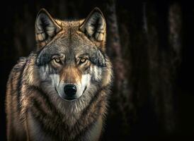 cinzento Lobo retrato com espaço de cópia, generativo ai foto