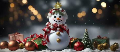 ai generativo, Natal inverno com boneco de neve em uma panorama fundo foto