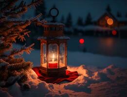 ai generativo uma vibrante acolhedor lanterna decoração Natal noite foto