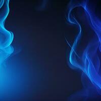brilhante fumaça. brilhar fluido. azul cor partículas textura pintura onda em Sombrio Preto abstrato fundo. ai gerado. foto