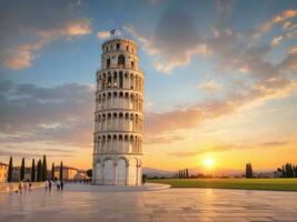 a fotos inclinado torre dentro pisa Itália com lindo nascer do sol. ai gerado.