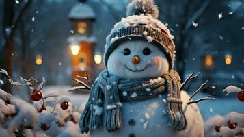 gerado por IA lindo inverno boneco de neve para Novo ano e Natal foto