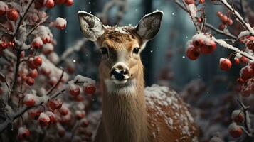 gerado por IA lindo floresta veado com galhadas para Novo ano e Natal foto