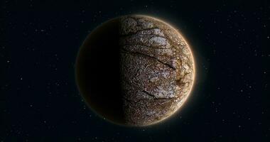 abstrato realista espaço planeta volta esfera com uma pedra alívio superfície dentro espaço contra a fundo do estrelas foto