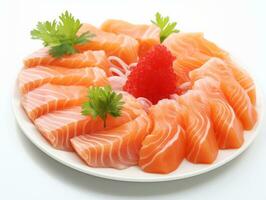 salmão sashimi em branco background.ai generativo. foto