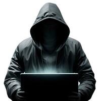hacker com computador portátil hacking computador sistema isolado em branco fundo. ai generativo foto