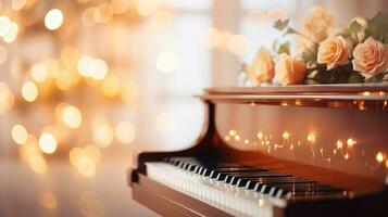 música bokeh borrado fundo com piano teclado com cópia de espaço foto