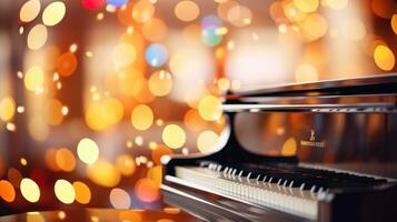 música bokeh borrado fundo com piano teclado com cópia de espaço foto