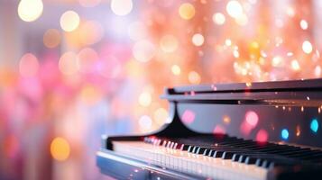 música bokeh borrado fundo com piano teclado com cópia de espaço foto