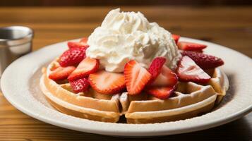 uma de dar água na boca waffle com fatiado bananas morangos foto