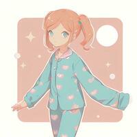 fofa kawaii chibi animê menina adesivo vestindo pijama simples colorida fundo foto