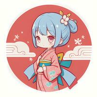 fofa kawaii chibi animê menina adesivo fofa japonês yukata quimono simples colorida fundo foto