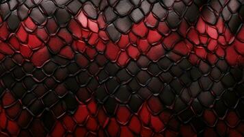 vermelho e Preto exótico serpente pele padronizar ou Dragão escala textura ai generativo foto