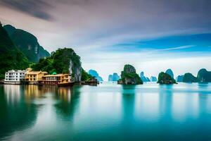 a lindo cenário do Halong baía. gerado por IA foto