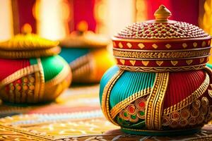 colorida indiano cerâmica em uma mesa. gerado por IA foto