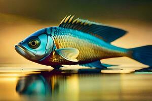 uma peixe é flutuando dentro a água com uma reflexão. gerado por IA foto