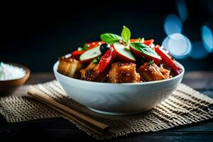 chinês Comida dentro uma tigela. gerado por IA foto