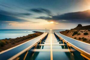 uma grandes exposição foto do uma ponte sobre a oceano. gerado por IA