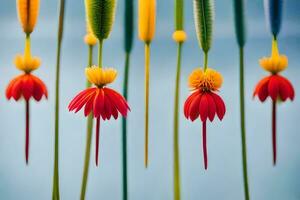 colorida flores estão suspensão a partir de uma corda. gerado por IA foto