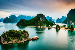 a lindo cenário do Halong baía dentro Vietnã. gerado por IA foto