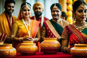 indiano Casamento cerimônia dentro a cidade. gerado por IA foto