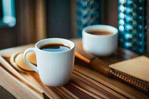 café e chá em uma bandeja. gerado por IA foto