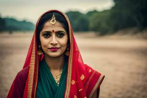 uma mulher dentro tradicional indiano roupas. gerado por IA foto